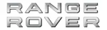 Logo Range Rover, srebrne litery, elegancki design, zastosowanie w motoryzacji premium.