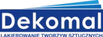 Logo Dekomal - niebieska nazwa z opisem działalności lakierniczej