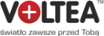 Logo Voltea - czarny tekst z czerwonym plusem i hasłem firmowym